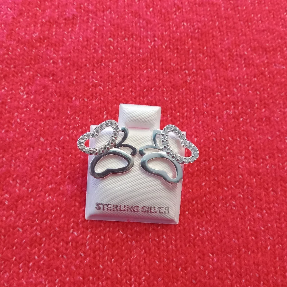 925 Sterling‎ Silver Lovely Adorable Butterfly CZ Stud Earrings Women Girl
